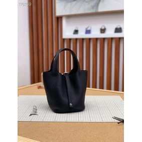 Hermes Picotin Lock 22cm Bags Original Litchi Leather HPL1048 Black Top Replica HMSPHW2R3N7
