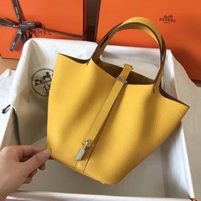 Knockoff Hermes Picotin Lock PM Bags Original Leather H8688 yellow HMS68242MXA