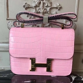 Hermes Pink Constance MM 24cm Crocodile Bag Top Replica HMSWG321GR5