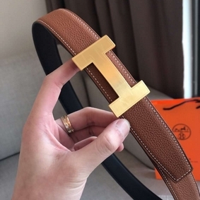 1:1 Replica Hermes Quizz 32mm Reversible Belt In Brown Clemence Leather HMSLD5V8J50
