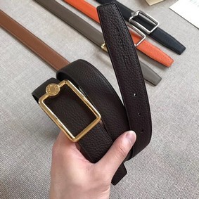 Copy Hermes Quizz belt buckle & Reversible leather strap 32 mm H0739 dark brown HMS6EP55211