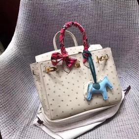 Hermes Real ostrich leather birkin bag BK35 creamy-white Top Replica HMSCS9I118S