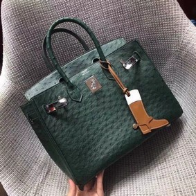 Knockoff Hermes Real ostrich leather birkin bag BK35 green HMSZYD1090X