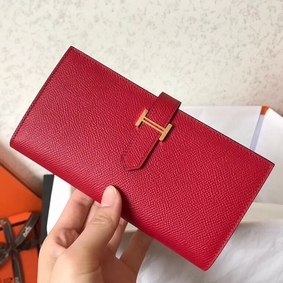 Hermes Red Epsom Bearn Gusset Wallet 1:1 Replica HMS0J2X23UG