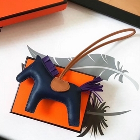 Hermes Rodeo Horse Bag Charm In Navy/Camarel/Purple Leather Replica HMSM83VMI86