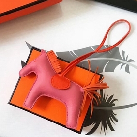 Hermes Rodeo Horse Bag Charm In Pink/Orange Leather 1:1 Replica HMS499GA4VJ