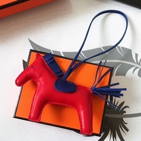 Fake Hermes Rodeo Horse Bag Charm In Red/Blue Leather HMS13FS785I