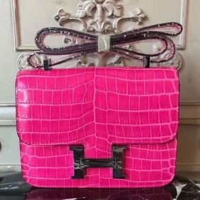 Copy Hermes Rose Red Constance MM 24cm Crocodile Bag HMS7QHN493V