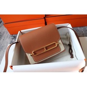 Knockoff Hermes Roulis 19cm Evercolor 9D H9003 brown&Gold HMSI6XIDT96
