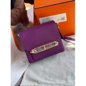 1:1 Replica Hermes Roulis 19cm Evercolor 9D H9003 purple&Gold HMS48EZ6PI1