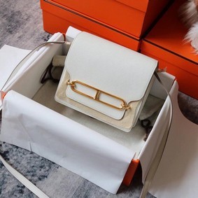 1:1 Replica Hermes Roulis 19cm Evercolor 9D H9003 white&Gold HMS9L4R0ZD9