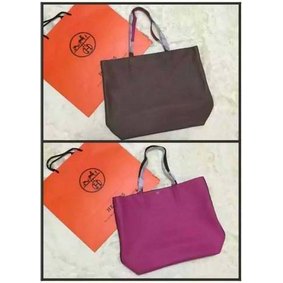 Hermes Shopper Double-Sided Bag Original Leather HS1209 Grey&Pech 1:1 Replica HMSE35W2ZFD