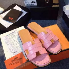 Copy Hermes Slipper Croco Leather HO0483 Pink HMS28598W1Z