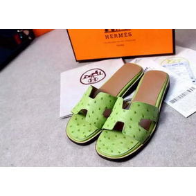 First-class Quality Hermes Slipper Ostrich Leather HO0486 Green HMSR2I647JQ