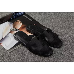 Hermes Slipper Togo Leather HO060 Black Replica HMSN8SROC30