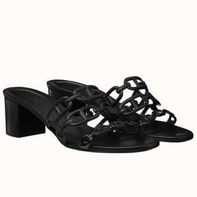 Hermes Tandem Sandals In Black Lambskin Replica HMS54NC1I58
