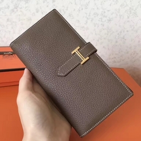 Imitation Hermes Taupe Clemence Bearn Gusset Wallet HMS62J10X5W