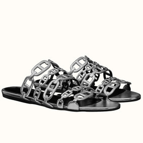Hermes Thalassa Sandals In Silver Metallic Calfskin 1:1 Replica HMSLFI5MDL1