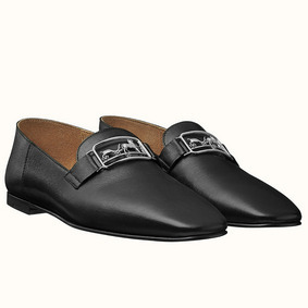 Hermes Time Loafers In Black Goatskin Replica HMSFJZA283K