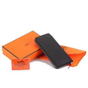 Imitation Hermes Togo Leather Perforated Zippy Wallet 9032 Black HMS4WDZ606L