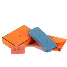 Fake Hermes Togo Leather Perforated Zippy Wallet 9032 Blue HMS9L4OOTHS