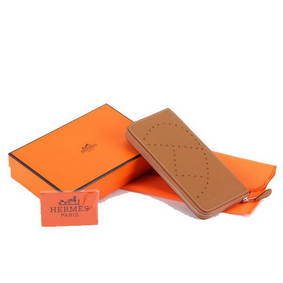 First-class Quality Hermes Togo Leather Perforated Zippy Wallet 9032 Coffee HMS1KI58557