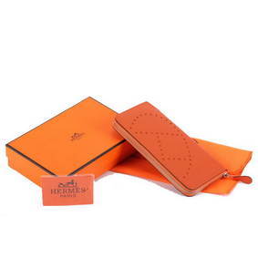 Imitation Hermes Togo Leather Perforated Zippy Wallet 9032 Orange HMSD74P6PVX