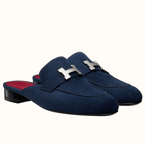 Cheap Hermes Trocadero Mules In Blue Suede HMS4EEXQVO3