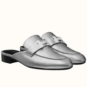 Hermes Trocadero Mules In Silver Nappa Leather 1:1 Replica HMSOWC3QA03