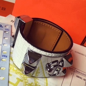 Hermes White Crocodile Collier de Chien Bracelet Size S Replica HMSKS90R142