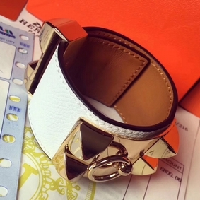 Cheap Hermes White Epsom Collier de Chien Bracelet Size S HMSR3FRC55X