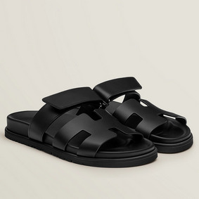 Fake Hermes Women's Chypre Sandals In Black Calfskin HMSDA8KV998