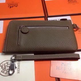 Best Quality Hermes Zipper Wallet Grainy Leather HA309 Grey HMSPQU8XC9Q