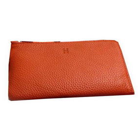 Hermes Zipper Wallet Grainy Leather HA309 Orange 1:1 Replica HMS7DV730MF