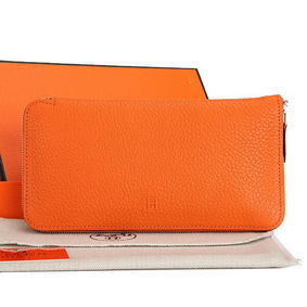 Best Quality Hermes Zipper Wallet Original Leather A309 Orange HMSBWNC5RN1