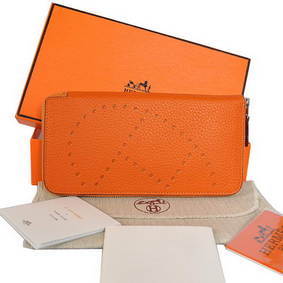 First-class Quality Hermes Evelyn Long Wallet Zip Purse A808 Orange HMS9J05TI95