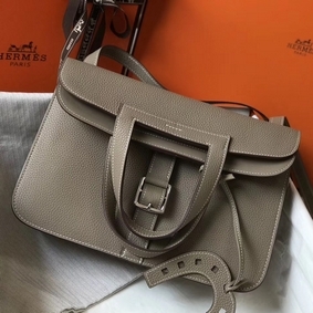 Hermes Halzan 31cm Bag In Grey Clemence Leather 1:1 Replica HMS875O9LX0