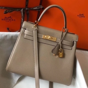 First-class Quality Hermes Kelly 32cm Bag In Gris Tourterelle Clemence Leather GHW HMSA268829R