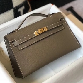 Hermes Kelly Pochette Bag In Taupe Grey Epsom Leather Top Replica HMS2SKIS9XB