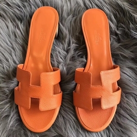 First-class Quality Hermes Oasis Sandals In Orange Epsom Leather HMSF0QYN84D