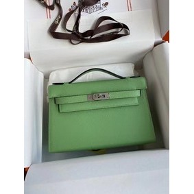 Imitation Hermes Original Epsom Leather KEL2278 green&Silver-Tone Metal HMSI1QYO2Z8