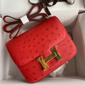 AAA Hermes Constance 18 Handmade Bag In Red Ostrich Leather HMS06076QIE