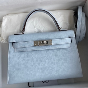 Hermes Kelly Mini II Sellier Handmade Bag In Blue Brume Epsom Calfskin Replica HMSY9C46HM6