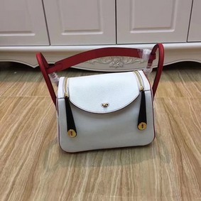 Hermes Lindy 30CM Original Leather Shoulder Bag LD30 White&Red HMSZ36R6TK0