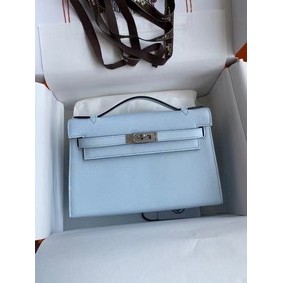 Top Replica Hermes Original Epsom Leather KEL2278 sky blue&Silver-Tone Metal HMSLUO8E2IO