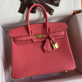 Imitation Hermes Birkin 25 Retourne Handmade Bag In Rose Lipstick Clemence Leather HMSCT3TV438