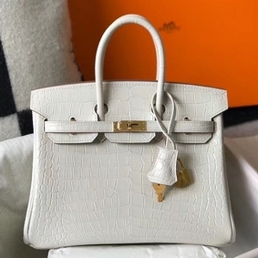 Imitation Hermes Birkin 25cm Bag In White Embossed Crocodile Leather HMSCT3W3323