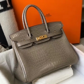 Hermes Birkin 30cm Bag In Taupe Embossed Crocodile Leather Replica HMSGQ3UAU4C