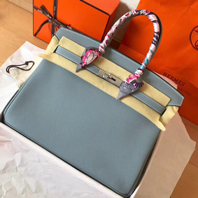 Hermes Birkin 35 Handmade Bag In Blue Lin Clemence Leather 1:1 Replica HMSR574K39P
