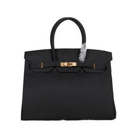 Hermes Birkin 35CM Tote Bag Black Clemence Leather H35 Gold Replica HMSZZAEFD70